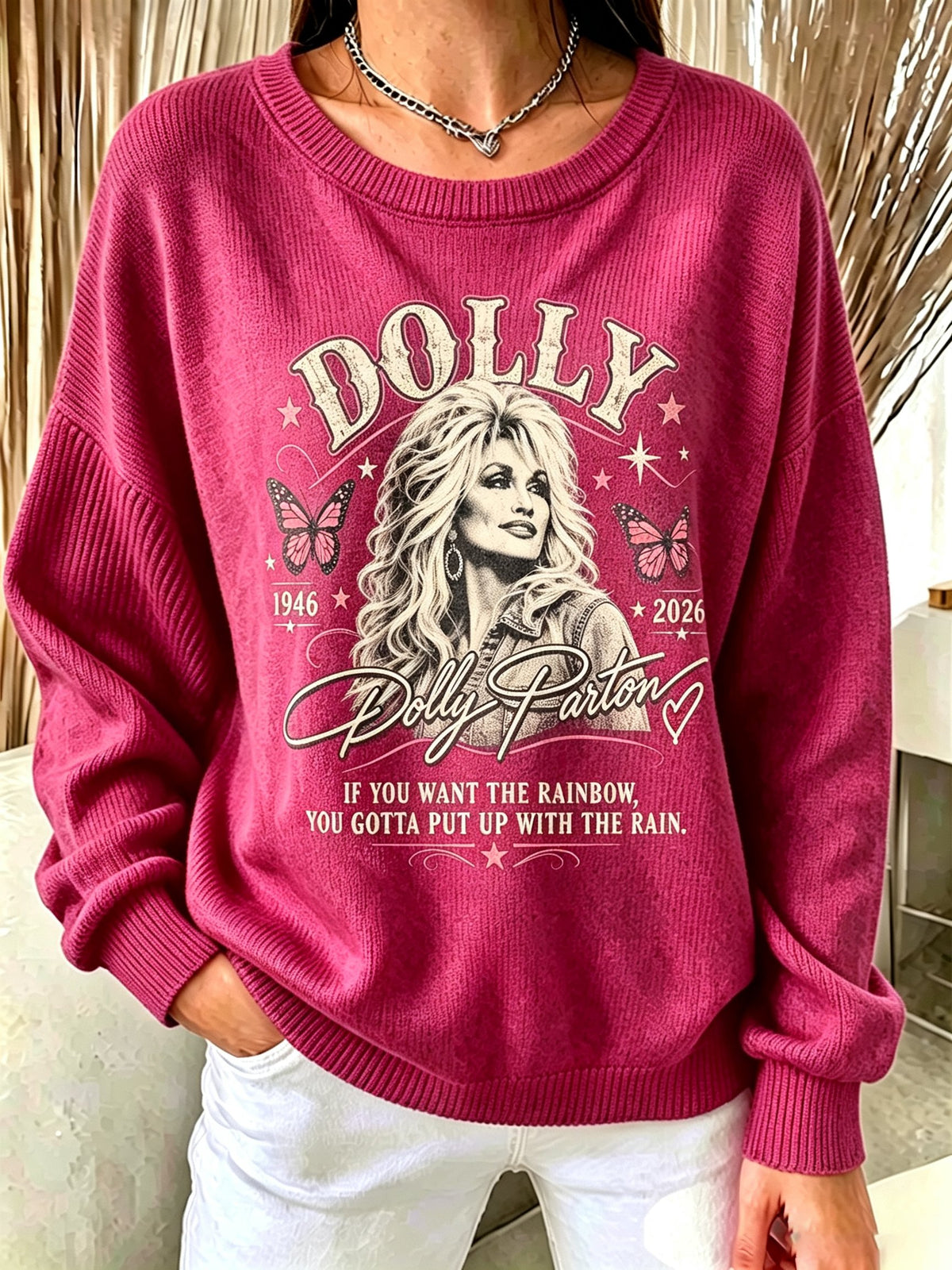 Women's Casual Printed Crew Neck Knit Top