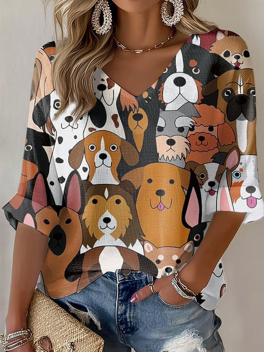 Women's Dog Lover Print Waffle T-Shirt