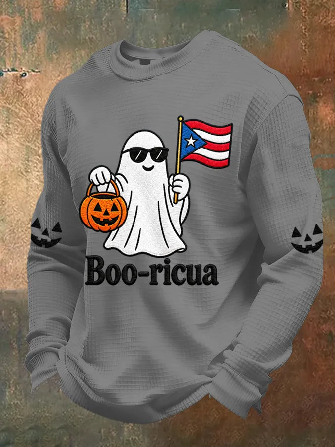 🎃Men's Boricua Halloween Waffle-Knit Long-Sleeve Top