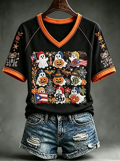 🎃Women's Halloween In Puerto Rico Print T-Shirt