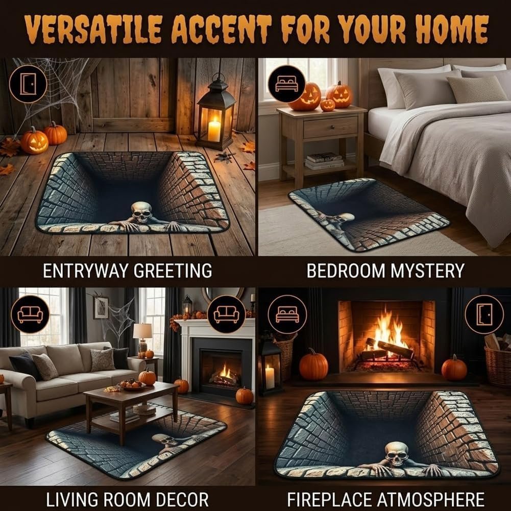 🔥Last Day 50% OFF🎁💀3D Illusion Skull Pit Mat – Halloween Area Rug