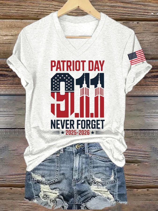 Women's 9/11 Memorial Week Flag Print Casual T-shirt