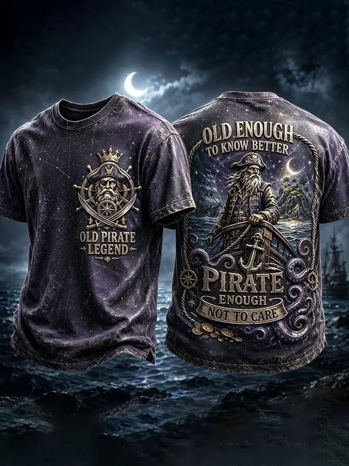 Men’s Vintage Old Pirate Legend Nautical Humor Graphic T-Shirt