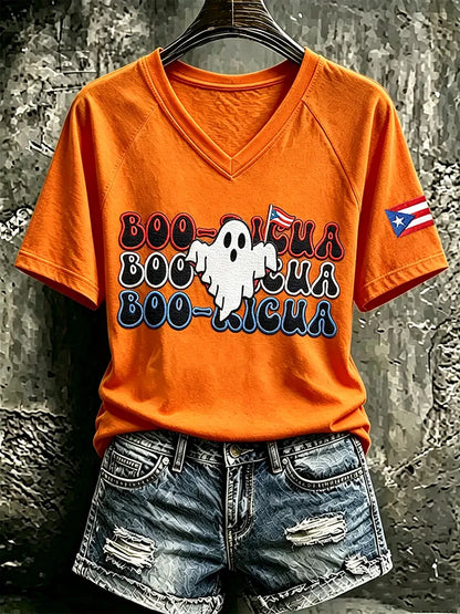🎃Women's Casual Boricua Halloween Printed Short-Sleeve T-Shirt