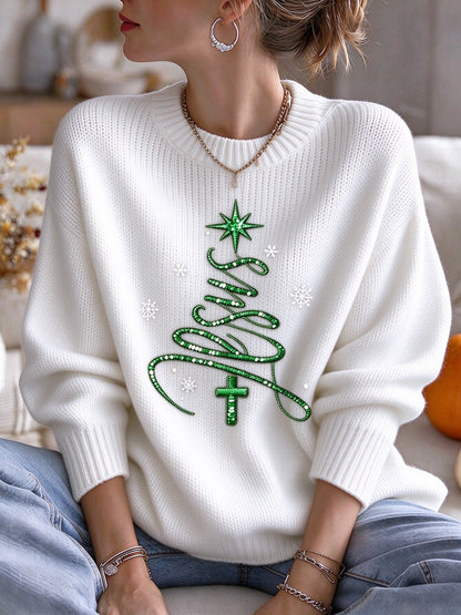 Women's Christmas Faith Print Casual Knit Top