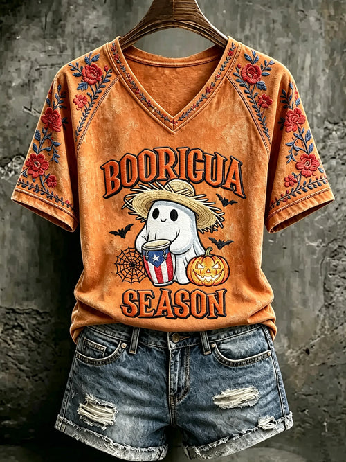 🎃Women's Halloween In Puerto Rico Print T-Shirt