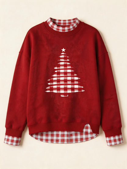 Women's Fabric Patchwork Faux Two-Piece Sweatshirt