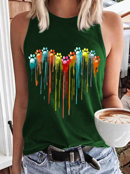 Women's Color Dog Paw Heart Print Tank Top