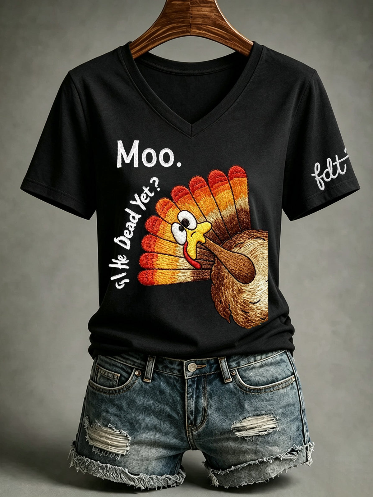 Women's Retro Moo! Is He Dead Yet ? DTF Print T-Shirt