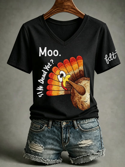 Women's Retro Moo! Is He Dead Yet ? DTF Print T-Shirt