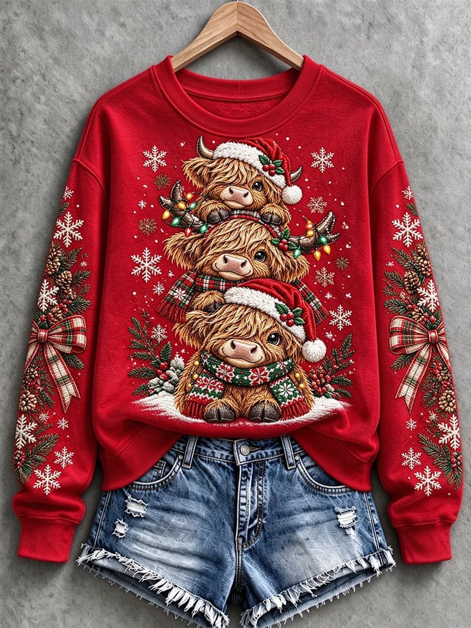 Women's Highland Cow Print Christmas Top