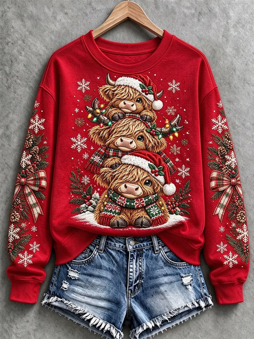 Women's Highland Cow Print Christmas Top