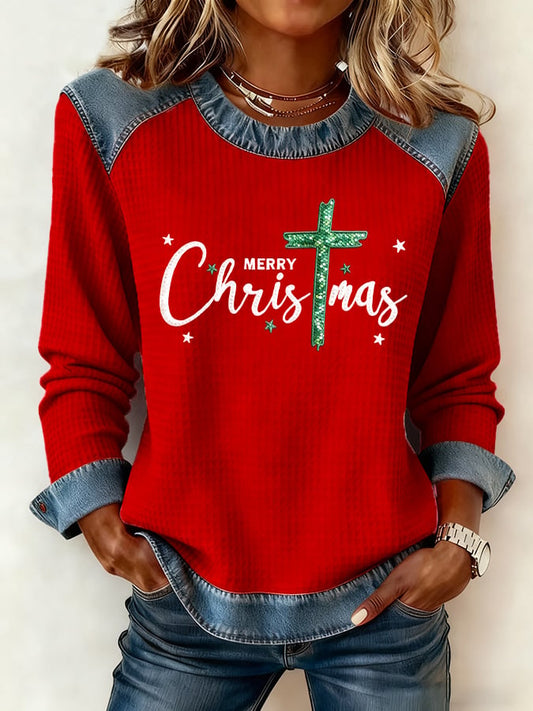 Women's Casual Christmas Faith Waffle Top