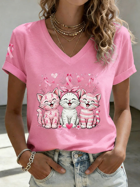 Women'S Breast Cancer Awareness Print Casual T-Shirt