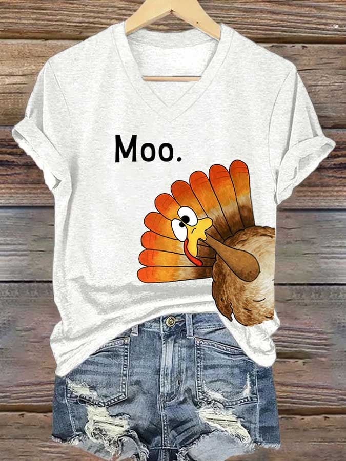 Women'S Thanksgiving Turkey Print T-Shirt