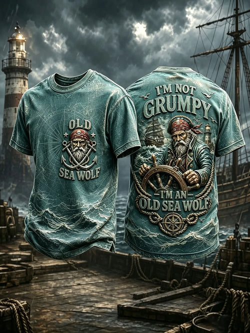 Men’s Vintage “Old Sea Wolf” Nautical Humor Graphic T-Shirt