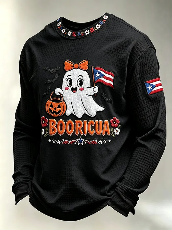 🎃Men's Boricua Halloween Waffle-Knit Long-Sleeve Top