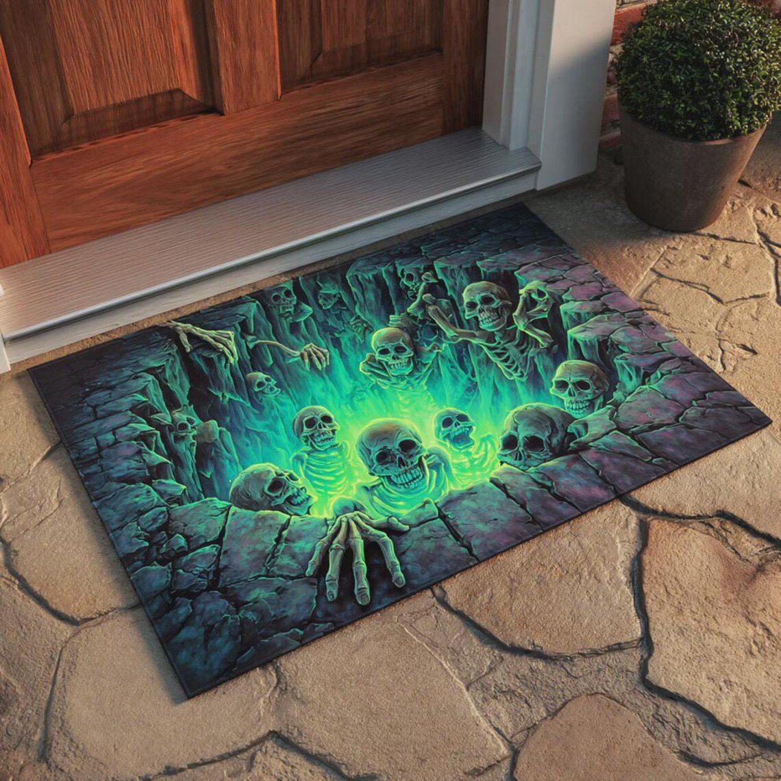 🔥Last Day 50% OFF🎁💀3D Illusion Skull Pit Mat – Halloween Area Rug