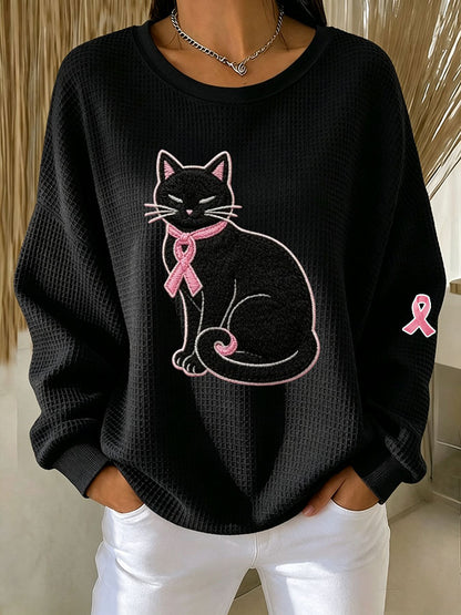 Women'S Pink Art Print Waffle Sweatshirt