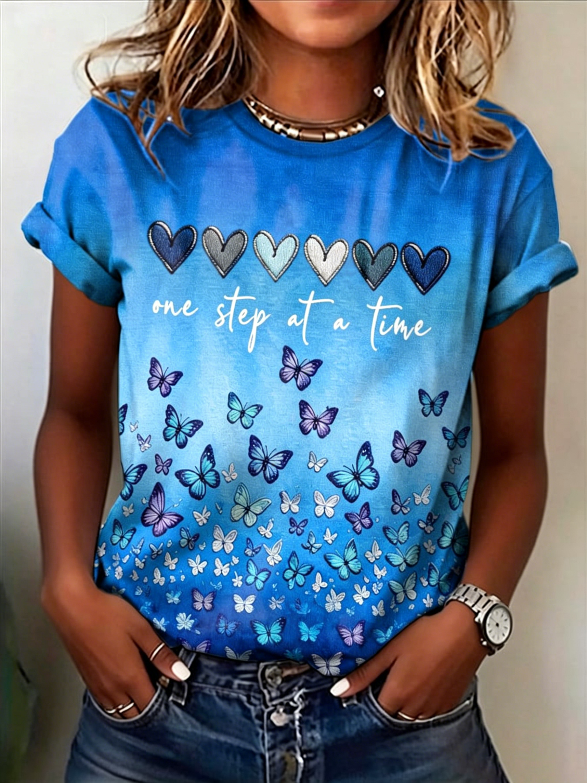 Women'S Casual Purple Butterfly Art T-Shirt