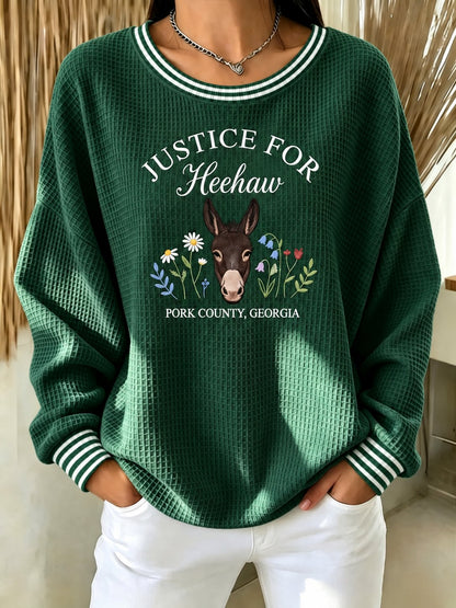 The women's style is the HeeHaw Donkey Justice Printed Sweatshirt.