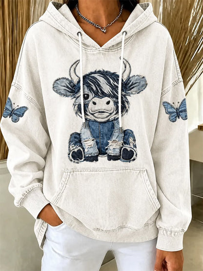 Women's Highland Cow Print Hooded Sweatshirt
