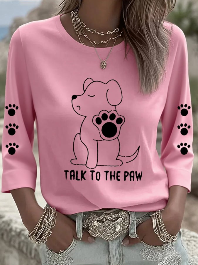 Women's Talking With Paws Funny Puppy Print  Shirt