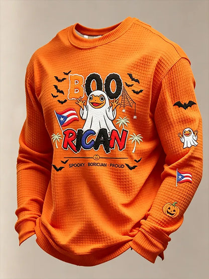 🎃Men's Boricua Halloween Waffle-Knit Long-Sleeve Top