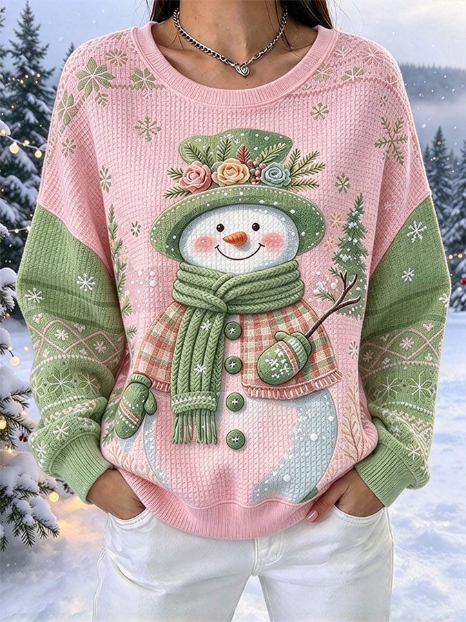 Women's Casual Printed Waffle Long-Sleeve Top