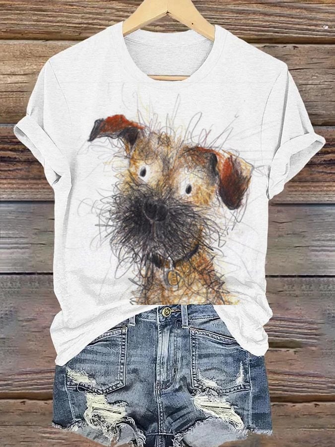 Women's Funny Dog Art Print T-Shirt