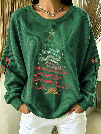 Women's Casual Printed Waffle Long-Sleeve Top