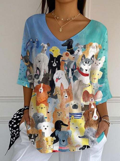 Women's Dog Print Casual T-Shirt