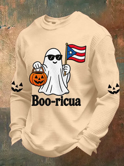 🎃Men's Boricua Halloween Waffle-Knit Long-Sleeve Top