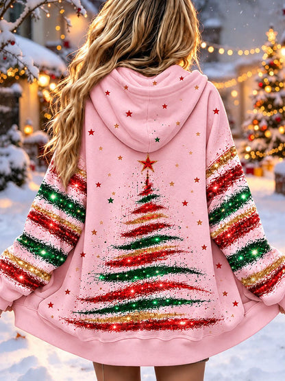 Women's Casual Printed Zipper Hooded Cardigan