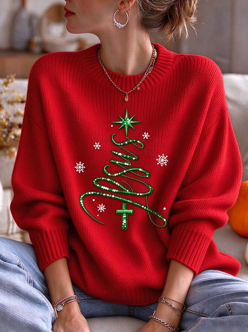 Women's Christmas Faith Print Casual Knit Top