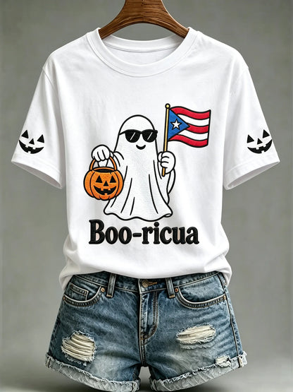 🎃Women's Halloween In Puerto Rico Print T-Shirt