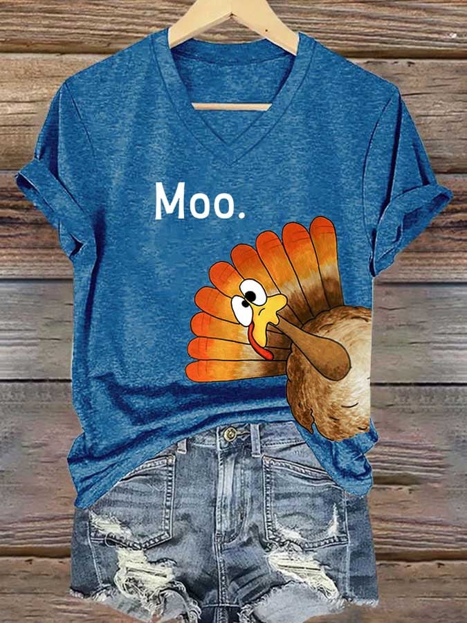 Women'S Thanksgiving Turkey Print T-Shirt