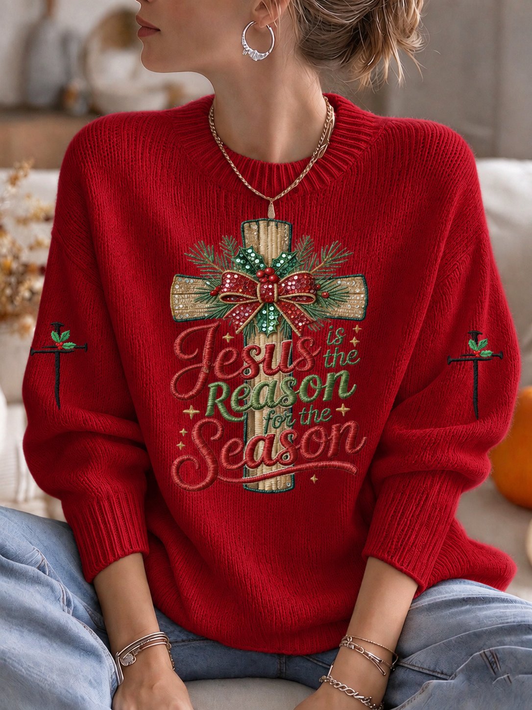 Women's Christmas Print Casual Knit Top