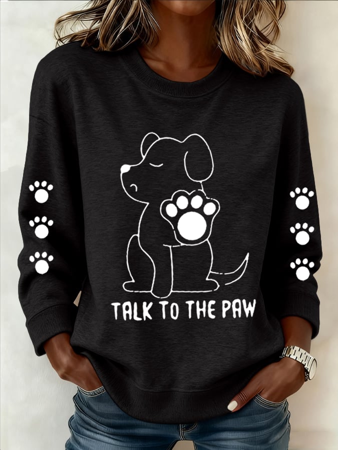 Women's Talking With Paws Funny Puppy Print Sweatshirt