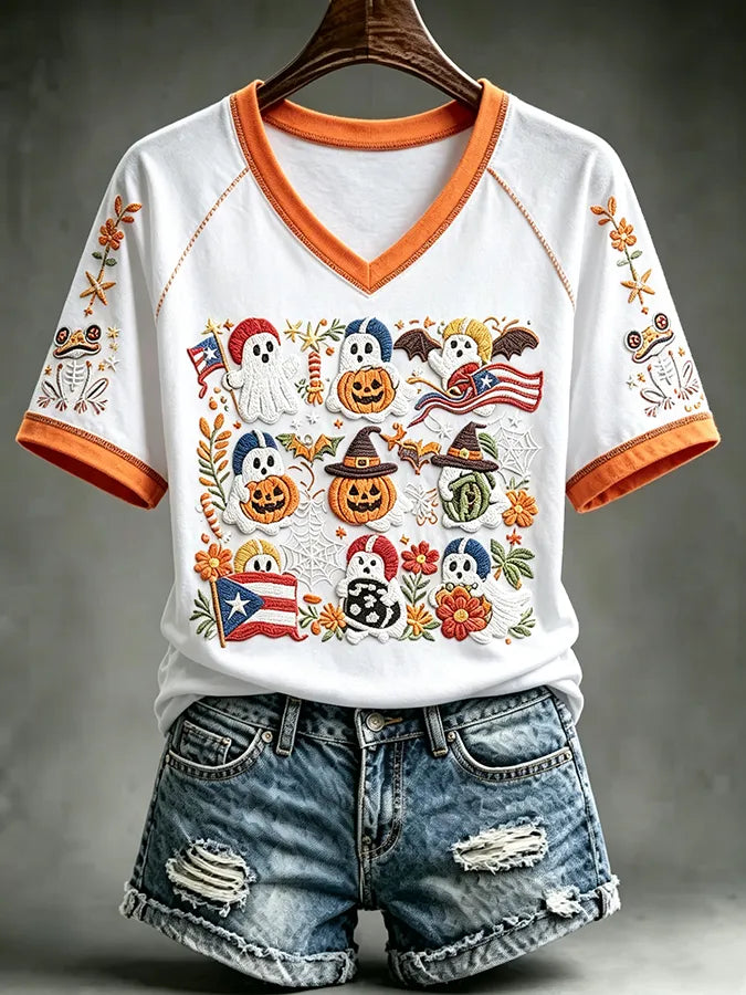 🎃Women's Halloween In Puerto Rico Print T-Shirt