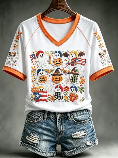 🎃Women's Halloween In Puerto Rico Print T-Shirt
