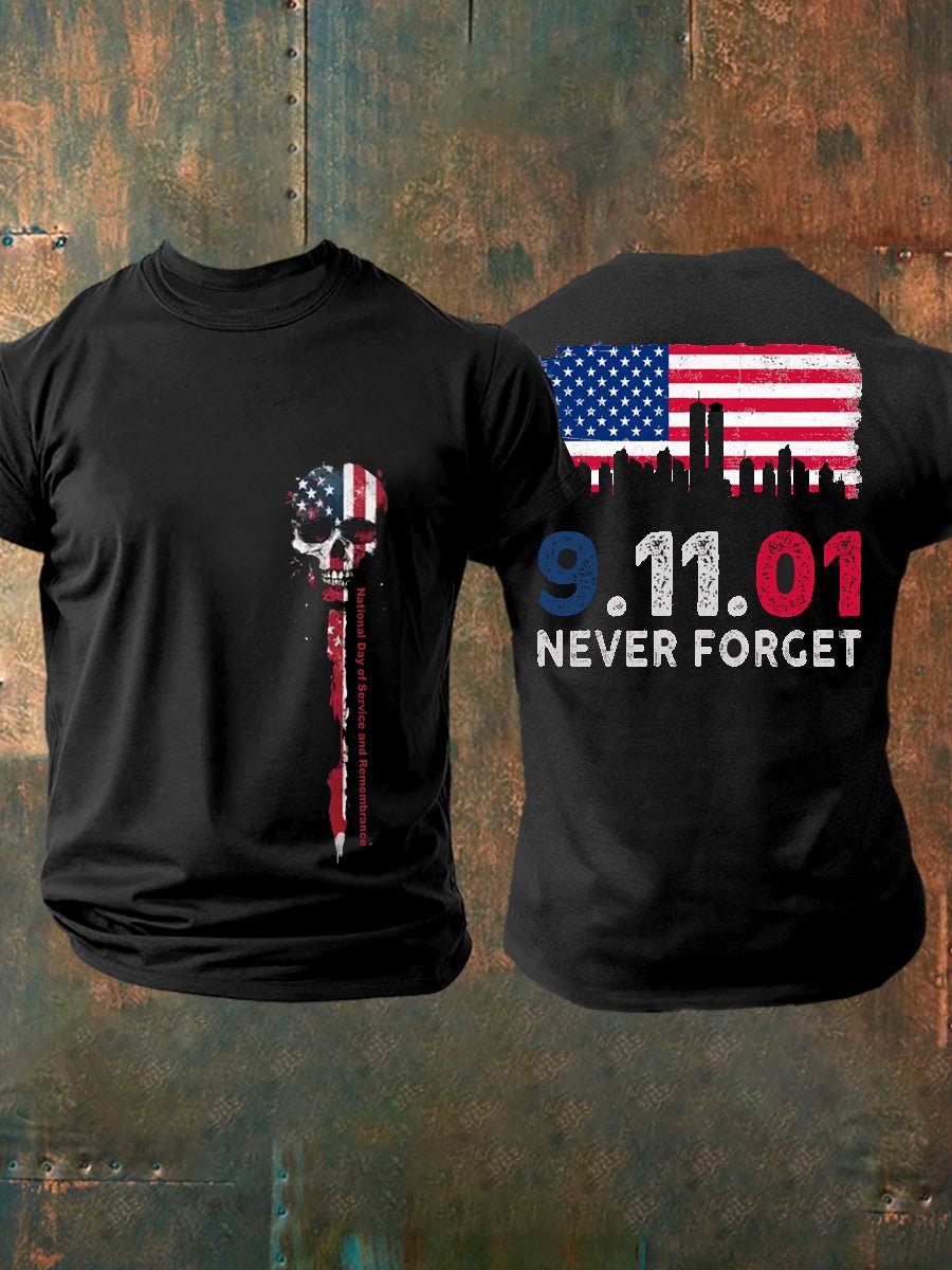 Men's 9/11 Memorial Patriotic Flag Print T-Shirt