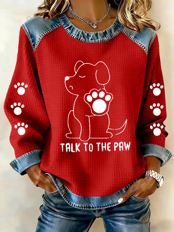 Women's Talking With Paws Funny Puppy Print Sweatshirt