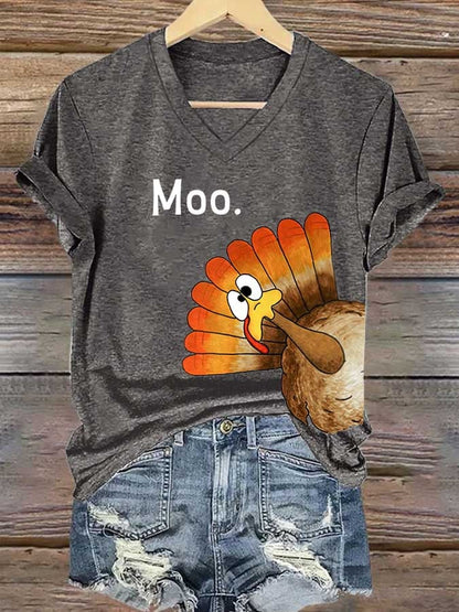 Women'S Thanksgiving Turkey Print T-Shirt
