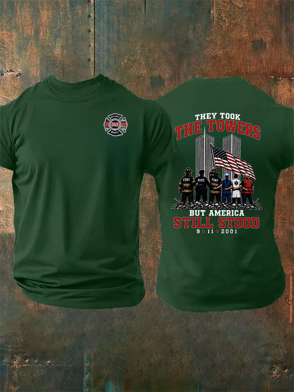 Men's BUT AMERICA STILL STOOD Print Crew-Neck T-Shirt