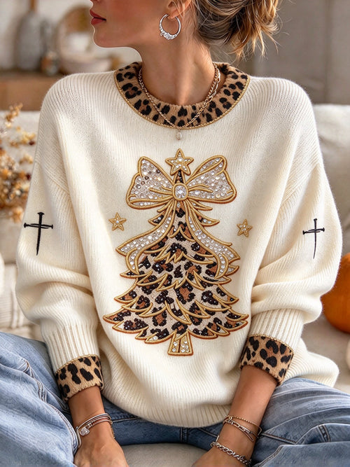 Women's Christmas Faith Print Casual Knit Top