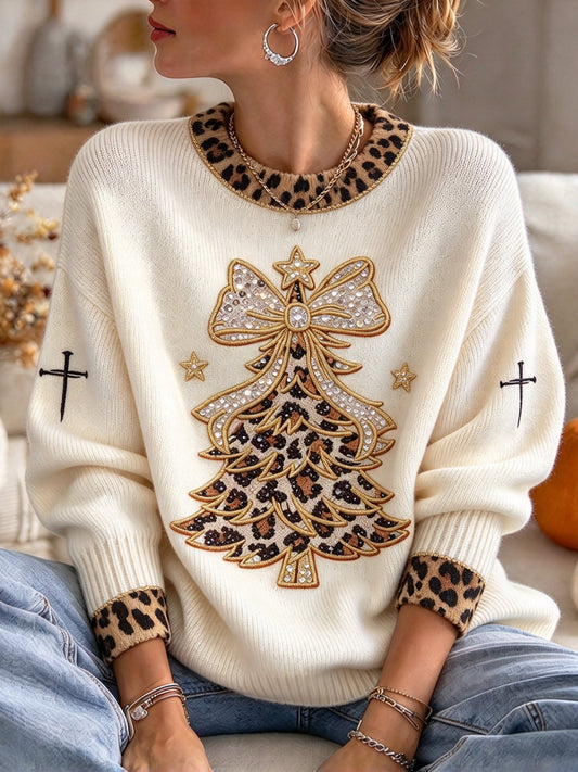 Women's Christmas Faith Print Casual Knit Top