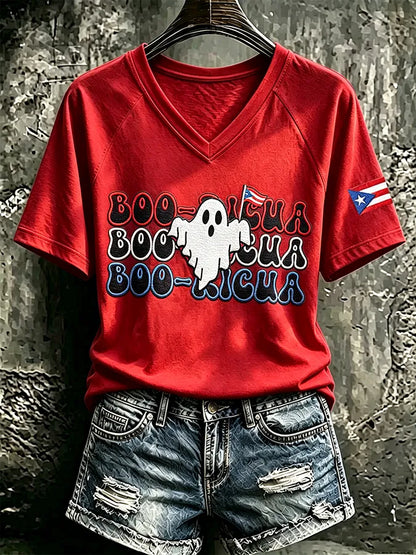 🎃Women's Casual Boricua Halloween Printed Short-Sleeve T-Shirt