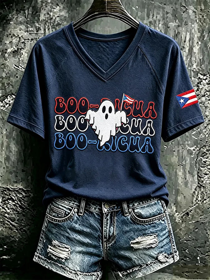 🎃Women's Casual Boricua Halloween Printed Short-Sleeve T-Shirt