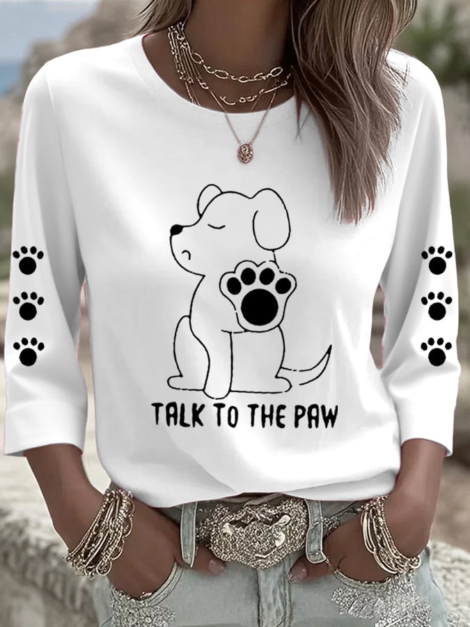 Women's Talking With Paws Funny Puppy Print  Shirt